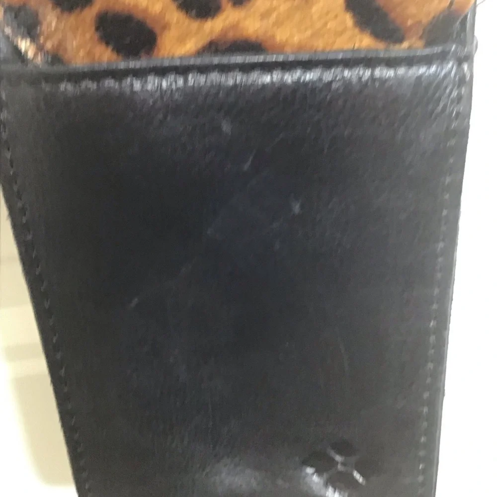 Patricia Nash Rivalta Leather Crossbody in Black Leather and Leopard Calf Hair.